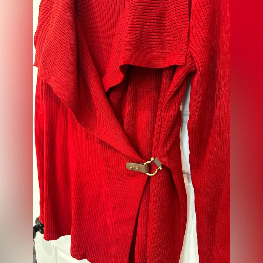 Ralph Lauren Red Cardigan with Dramatic Collar - Picture 5 of 8